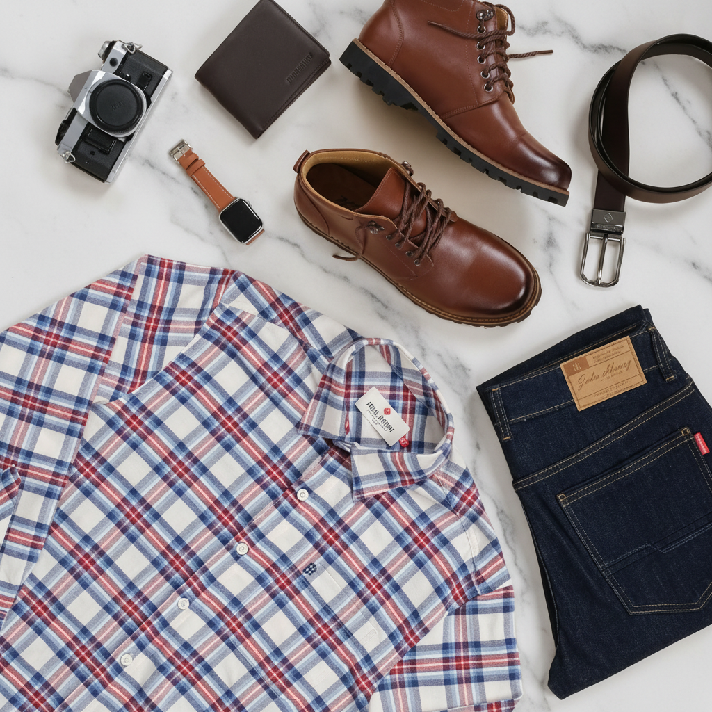 Men's Flat Lay on White Background