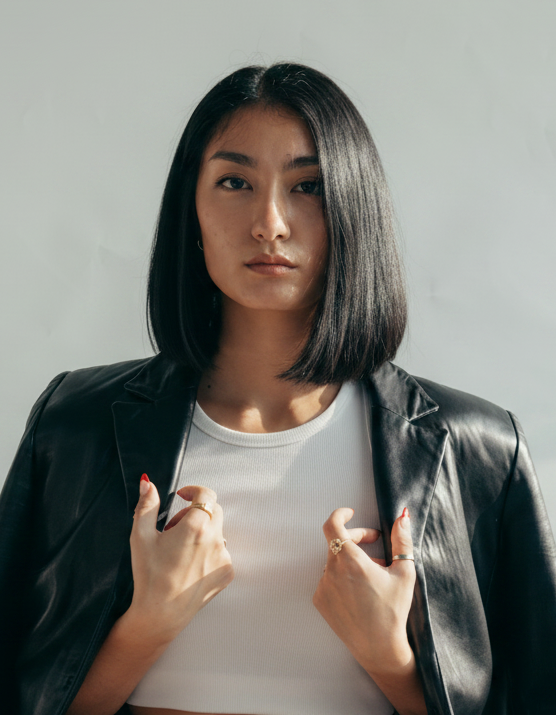 SEO Optimized Model with Leather Jacket